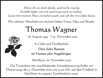 Traueranzeige von Thomas Wagner  von Magdeburger Volksstimme
