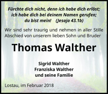 Traueranzeige von Thomas Walther  von Magdeburger Volksstimme