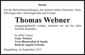 Traueranzeige von Thomas Webner  von Magdeburger Volksstimme