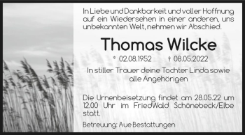 Traueranzeige von Thomas Wilcke  von Magdeburger Volksstimme