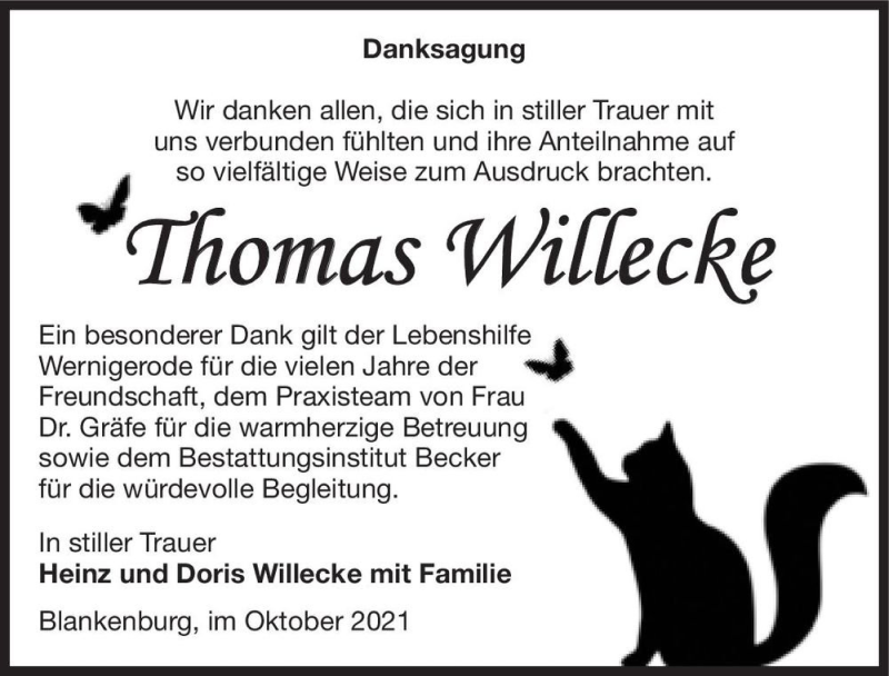  Traueranzeige für Thomas Willecke  vom 06.11.2021 aus Magdeburger Volksstimme