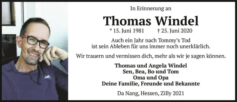  Traueranzeige für Thomas Windel  vom 25.06.2021 aus Magdeburger Volksstimme