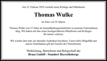 Traueranzeige von Thomas Wulke  von Magdeburger Volksstimme