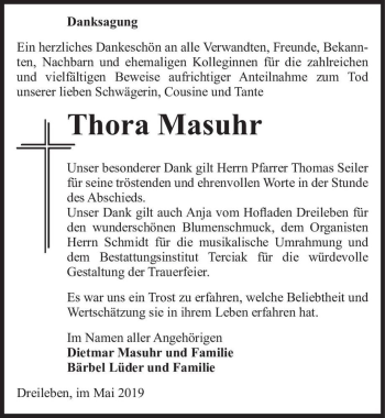Traueranzeige von Thora Masuhr  von Magdeburger Volksstimme
