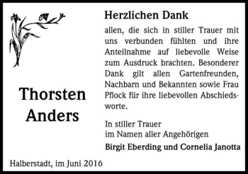 Traueranzeige von Thorsten Anders  von Magdeburger Volksstimme