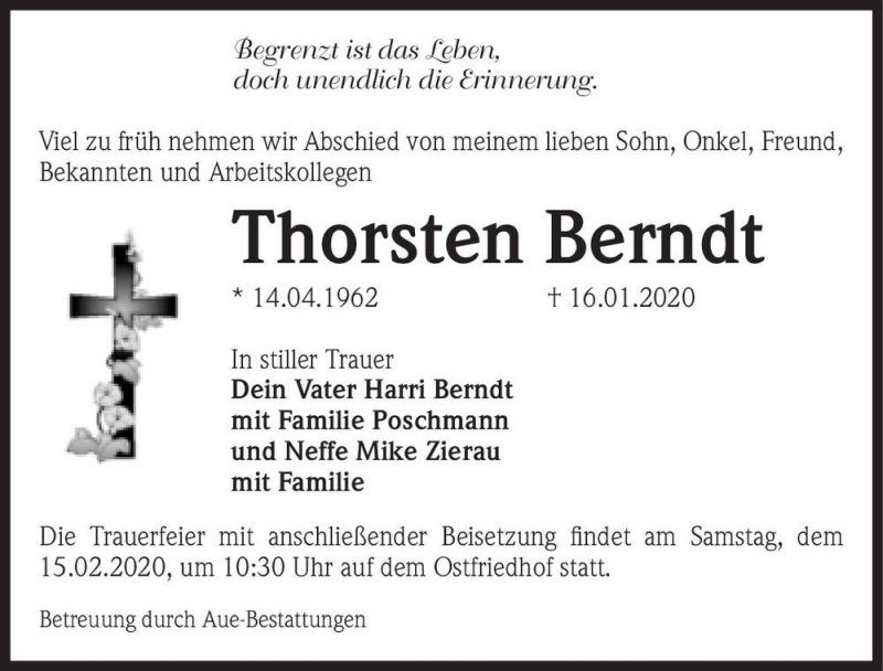  Traueranzeige für Thorsten Berndt  vom 08.02.2020 aus Magdeburger Volksstimme