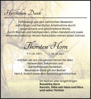 Traueranzeige von Thorsten Horn  von Magdeburger Volksstimme