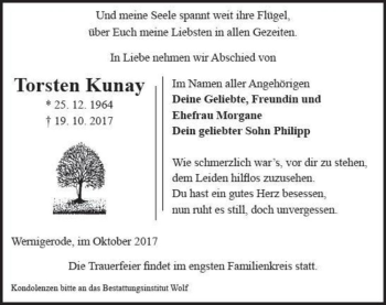 Traueranzeige von Thorsten Kunay  von Magdeburger Volksstimme