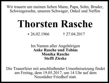 Traueranzeige von Thorsten Rasche  von Magdeburger Volksstimme