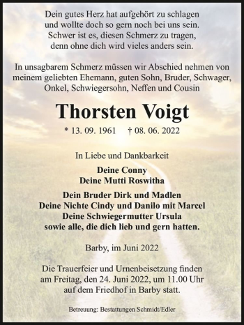 Traueranzeige von Thorsten Voigt  von Magdeburger Volksstimme