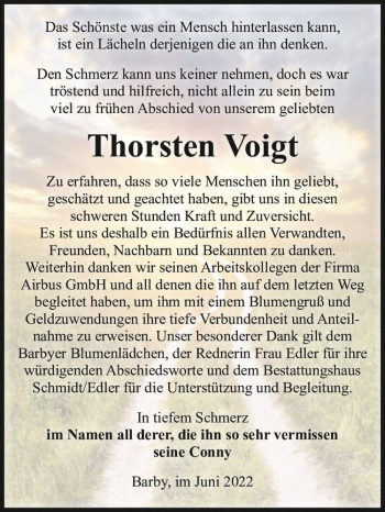 Traueranzeige von Thorsten Voigt  von Magdeburger Volksstimme