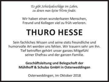 Traueranzeige von Thuro Hesse  von Magdeburger Volksstimme