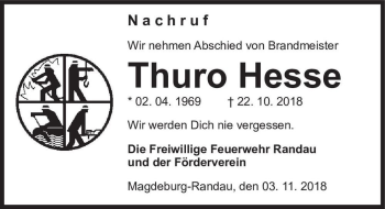 Traueranzeige von Thuro Hesse  von Magdeburger Volksstimme