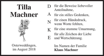Traueranzeige von Tilla Machner  von Magdeburger Volksstimme