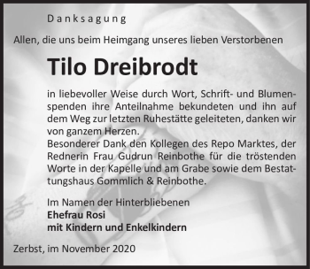 Traueranzeige von Tilo Dreibrodt  von Magdeburger Volksstimme