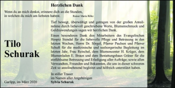 Traueranzeige von Tilo Schurak  von Magdeburger Volksstimme
