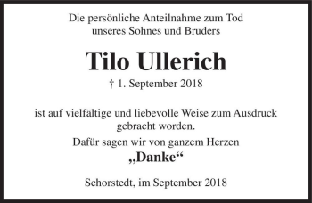 Traueranzeige von Tilo Ullerich  von Magdeburger Volksstimme