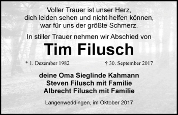 Traueranzeige von Tim Filusch  von Magdeburger Volksstimme