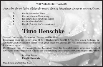 Traueranzeige von Timo Henschke  von Magdeburger Volksstimme