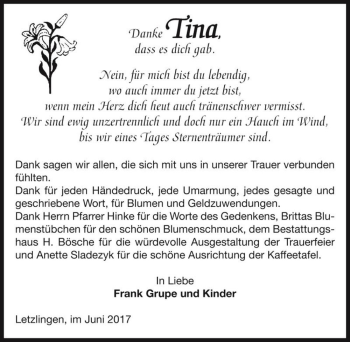 Traueranzeige von Tina  von Magdeburger Volksstimme