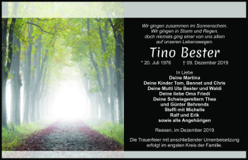 Traueranzeige von Tino Bester  von Magdeburger Volksstimme