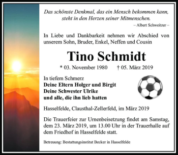 Traueranzeige von Tino Schmidt  von Magdeburger Volksstimme