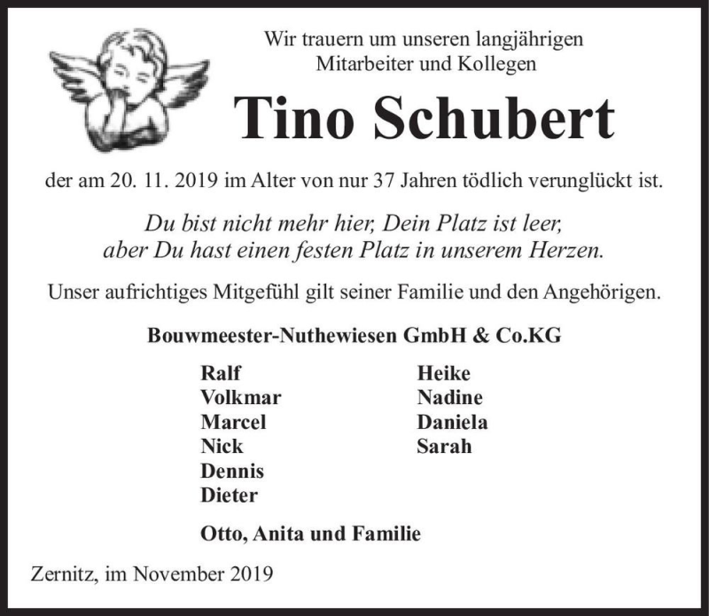  Traueranzeige für Tino Schubert  vom 30.11.2019 aus Magdeburger Volksstimme