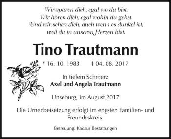 Traueranzeige von Tino Trautmann  von Magdeburger Volksstimme
