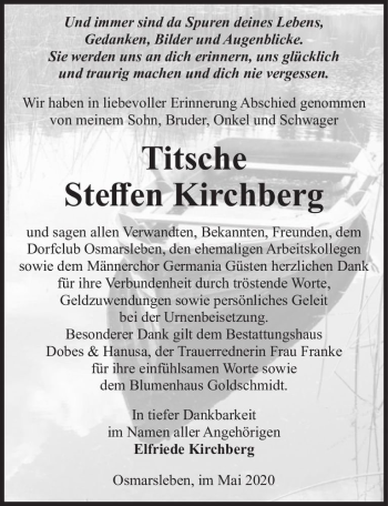 Traueranzeige von Titsche Steffen Kirchberg  von Magdeburger Volksstimme