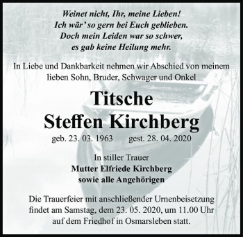 Traueranzeige von Titsche Steffen Kirchberg  von Magdeburger Volksstimme