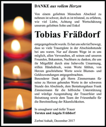 Traueranzeige von Tobias Fräßdorf  von Magdeburger Volksstimme