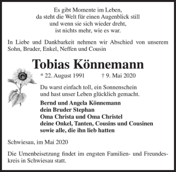 Traueranzeige von Tobias Könnemann  von Magdeburger Volksstimme