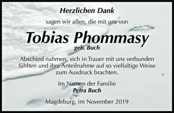 Traueranzeige von Tobias Phommasy (geb. Buch)  von Magdeburger Volksstimme