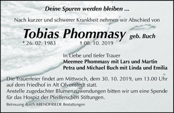 Traueranzeige von Tobias Phommasy (geb. Buch)  von Magdeburger Volksstimme