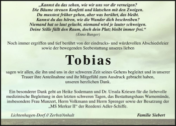 Traueranzeige von Tobias Siebert  von Magdeburger Volksstimme