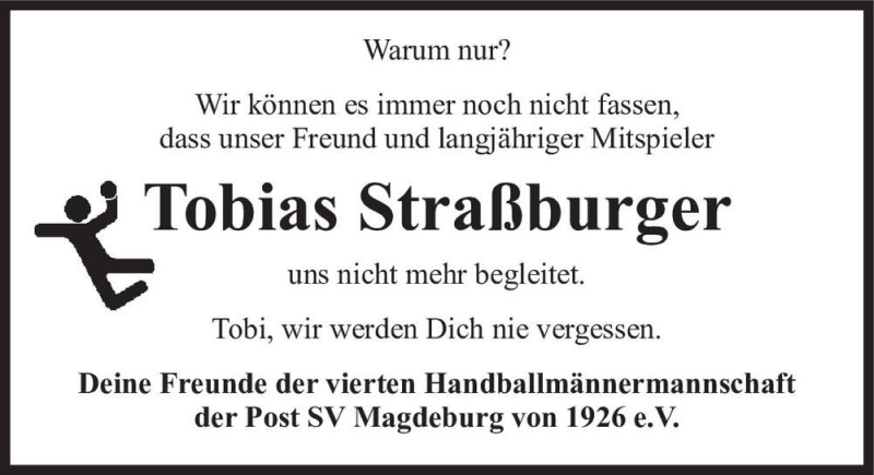  Traueranzeige für Tobias Straßburger  vom 04.09.2021 aus Magdeburger Volksstimme