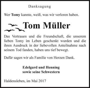 Traueranzeige von Tom Müller  von Magdeburger Volksstimme