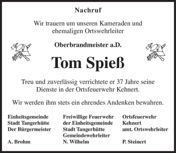 Traueranzeige von Tom Spieß  von Magdeburger Volksstimme