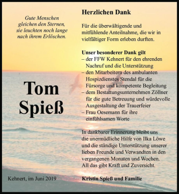 Traueranzeige von Tom Spieß  von Magdeburger Volksstimme