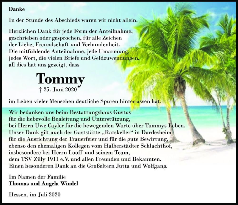  Traueranzeige für Tommy  vom 18.07.2020 aus Magdeburger Volksstimme