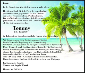 Traueranzeige von Tommy  von Magdeburger Volksstimme