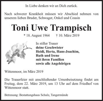 Traueranzeige von Toni Uwe Trampisch  von Magdeburger Volksstimme