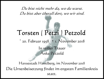 Traueranzeige von Torsten (Petzi) Petzold  von Magdeburger Volksstimme