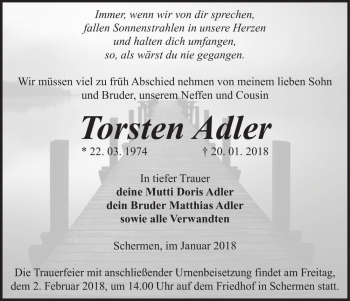 Traueranzeige von Torsten Adler  von Magdeburger Volksstimme