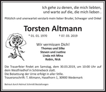 Traueranzeige von Torsten Altmann  von Magdeburger Volksstimme
