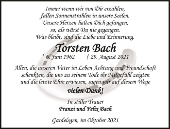 Traueranzeige von Torsten Bach  von Magdeburger Volksstimme