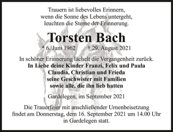 Traueranzeige von Torsten Bach  von Magdeburger Volksstimme