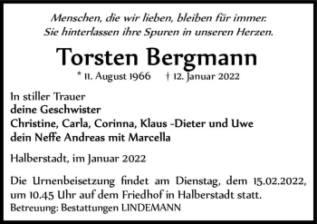 Traueranzeige von Torsten Bergmann  von Magdeburger Volksstimme