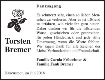 Traueranzeige von Torsten Bremer  von Magdeburger Volksstimme