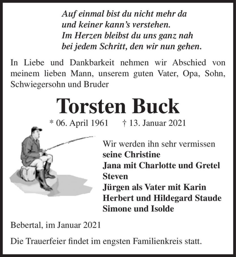  Traueranzeige für Torsten Buck  vom 16.01.2021 aus Magdeburger Volksstimme